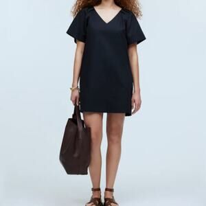 Madewell Womens Dress V-Neck‎ Mini Shirtdress Cotton Black Size XS